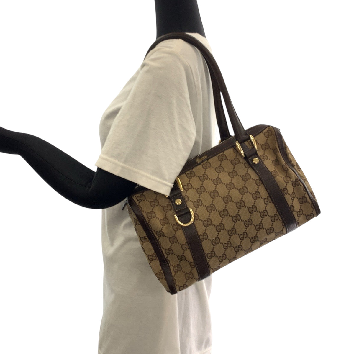 GUCCI Handbag 130942 GG canvas Beige Brown Gold Metal Handbag Shoulder Bag Women Used Authentic