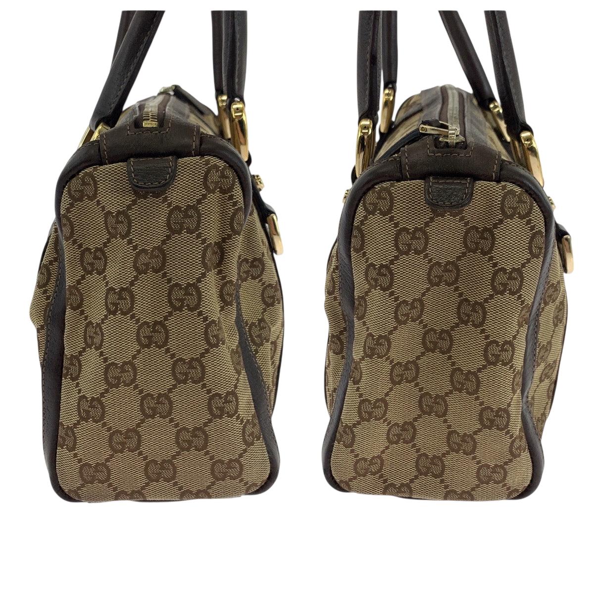 GUCCI Handbag 130942 GG canvas Beige Brown Gold Metal Handbag Shoulder Bag Women Used Authentic