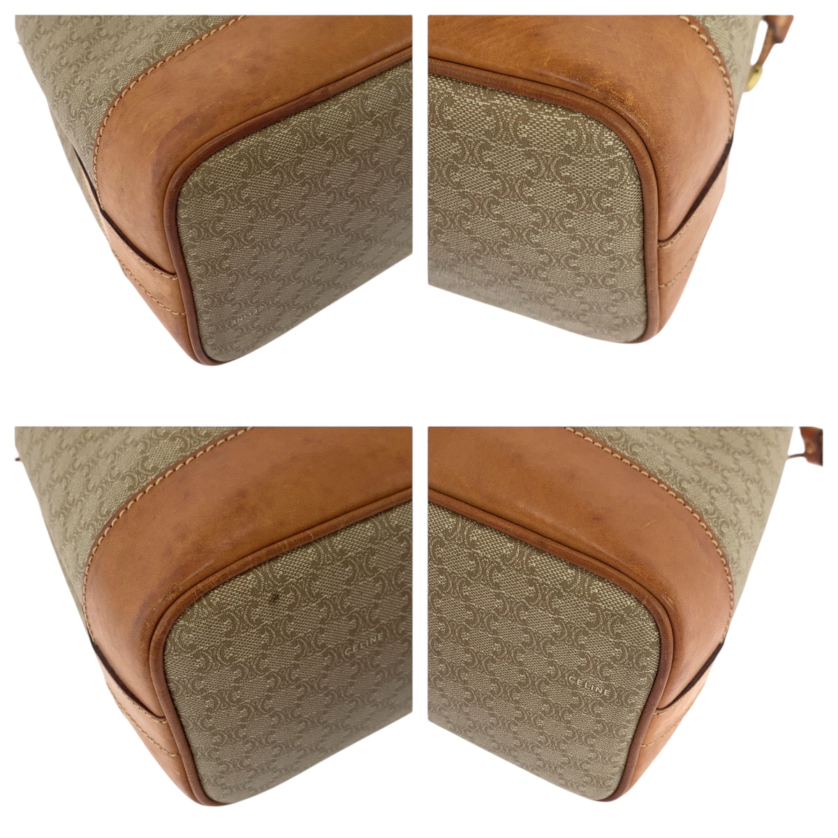 CELINE Shoulder Bag PVC Beige Brown Gold Metal Macadam