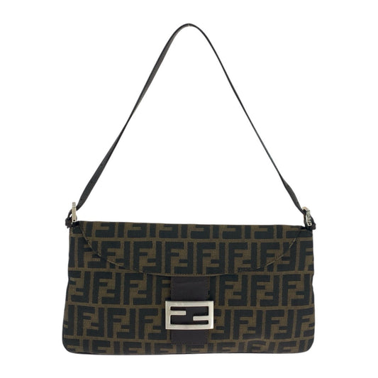 FENDI Shoulder Bag 2384 26796 018 canvas Brown Silver Metal Shoulder Bag handbag Zucca Pattern Women Used Authentic