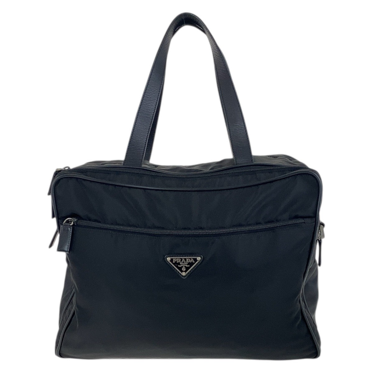 PRADA Business bag Nylon, Leather black Business bag briefcase Testo Saffiano Triangle With logo mens Used Authentic