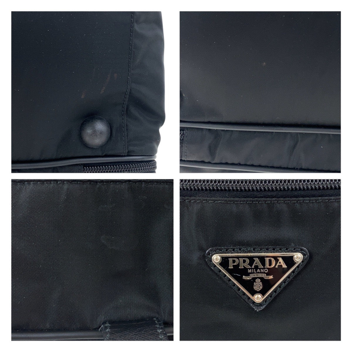 PRADA Business bag Nylon, Leather black Business bag briefcase Testo Saffiano Triangle With logo mens Used Authentic