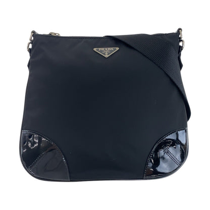 PRADA Shoulder Bag Nylon, enamel black Shoulder Bag pochette Test Triangle With logo Women Used Authentic