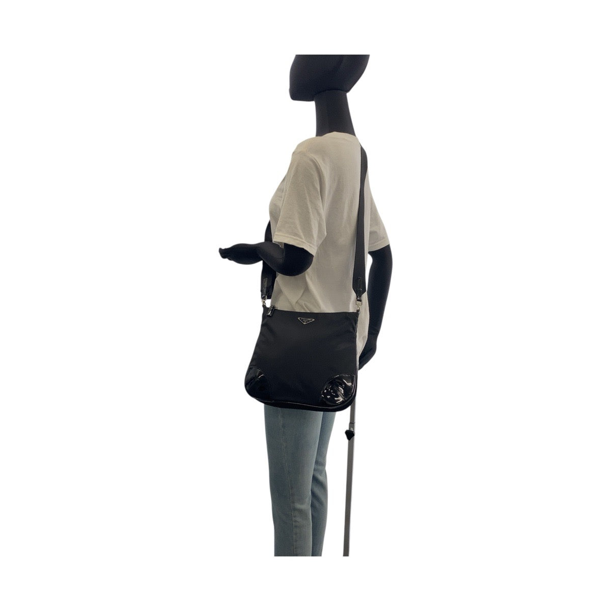 PRADA Shoulder Bag Nylon, enamel black Shoulder Bag pochette Test Triangle With logo Women Used Authentic