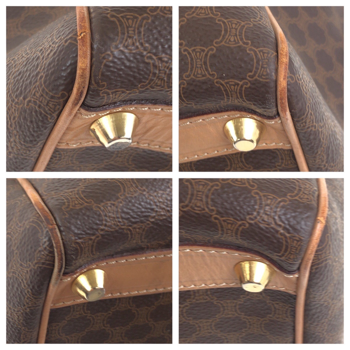 CELINE Handbag M14 PVC Brown Handbag Boston Duffel bag Macadam Women Used Authentic