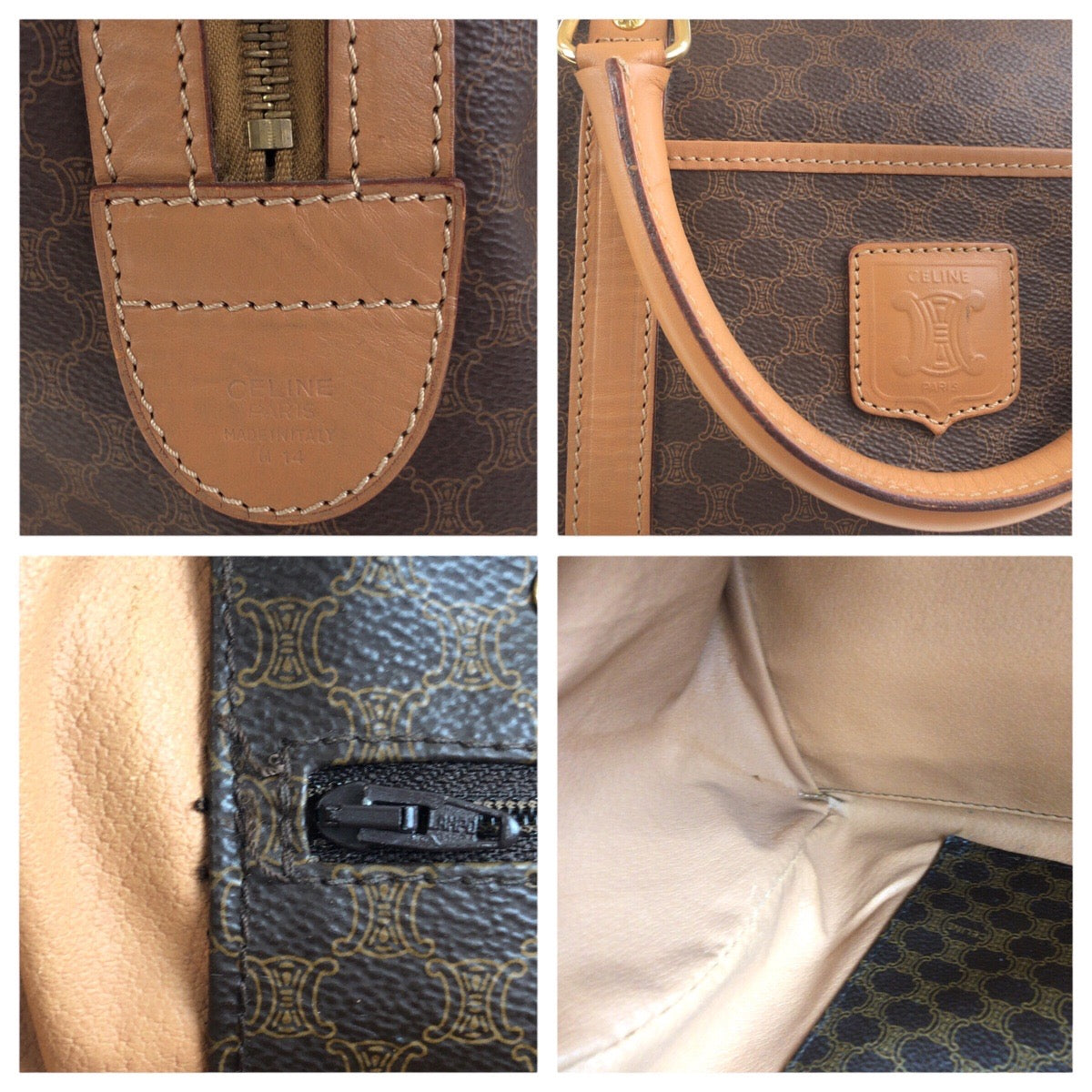 CELINE Handbag M14 PVC Brown Handbag Boston Duffel bag Macadam Women Used Authentic