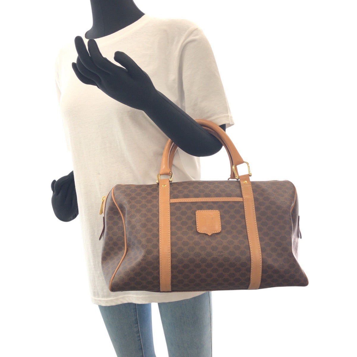 CELINE Handbag M14 PVC Brown Handbag Boston Duffel bag Macadam Women Used Authentic