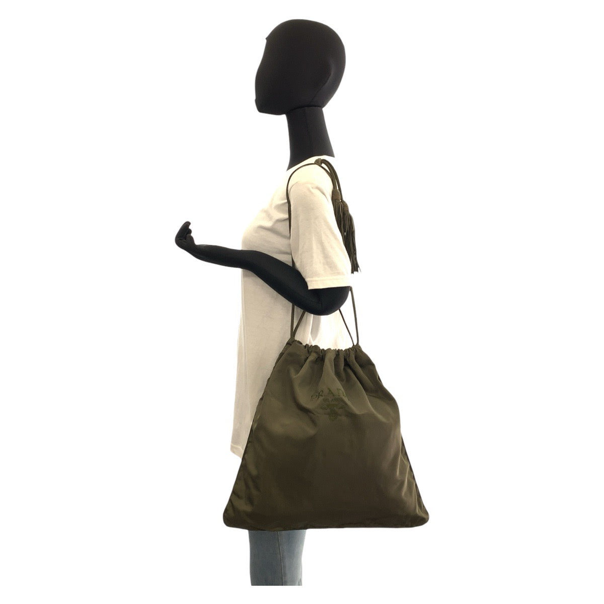 PRADA Shoulder Bag Nylon khaki Shoulder Bag Drawstring Bag Test Women Used Authentic