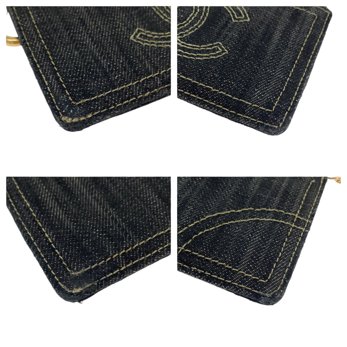 CHANEL Coin case denim Denim Blue Gold Metal Coin case with chain and coin pocket Sparkling denim COCO Mark Women Used Authentic