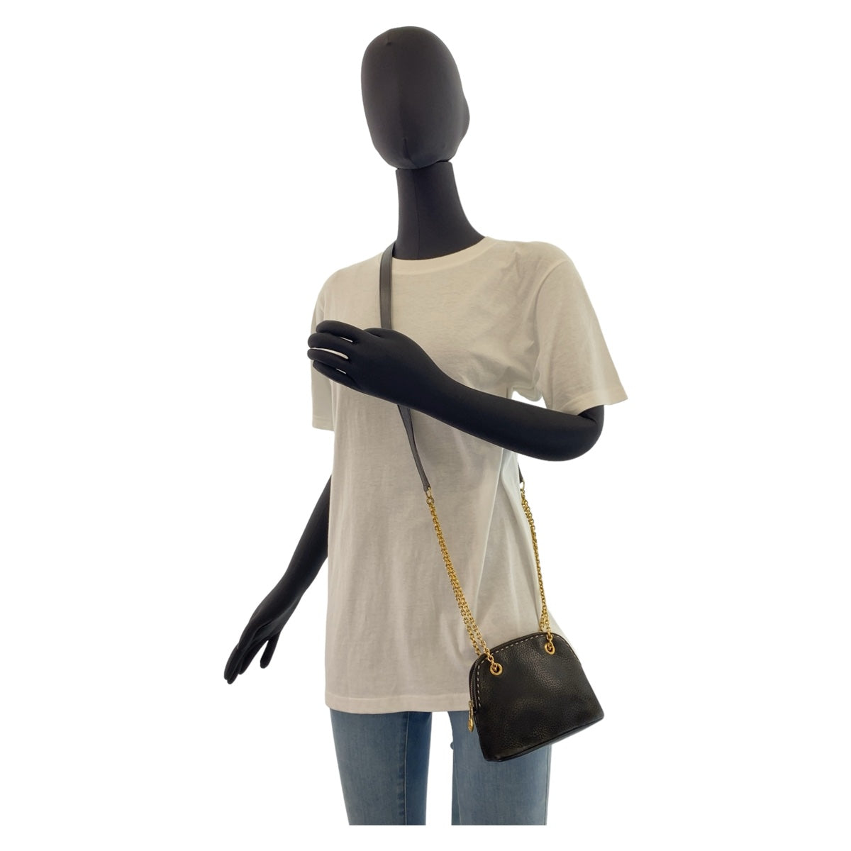 CELINE Shoulder Bag leather Black GoldMetal Triomphe