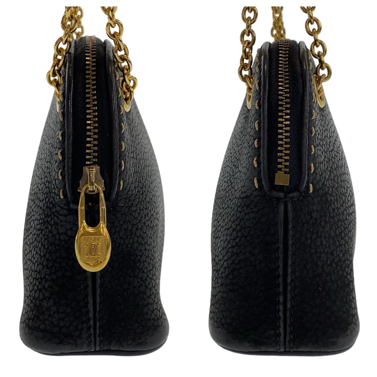 CELINE Shoulder Bag leather Black GoldMetal Triomphe