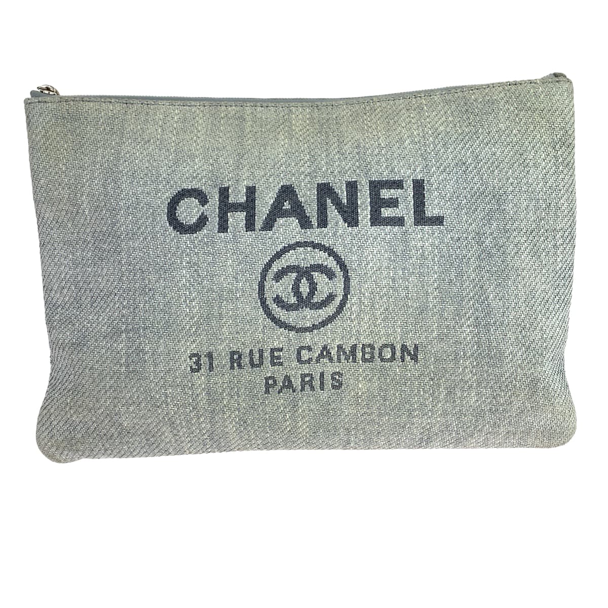 CHANEL Clutch bag canvas Grey SilverMetal Clutch bag business bag pouch Cruise line Deauville COCO Mark Women Used Authentic