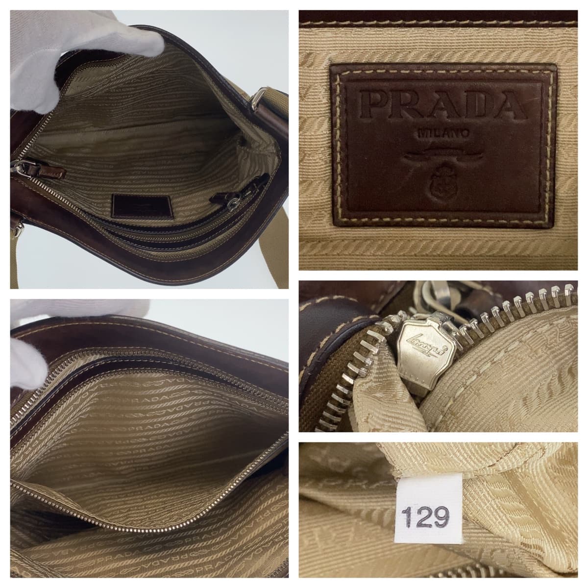 PRADA Shoulder Bag canvas Beige Brown SilverMetal Shoulder Bag Messenger bag Logo jacquard Women(Unisex) Used Authentic
