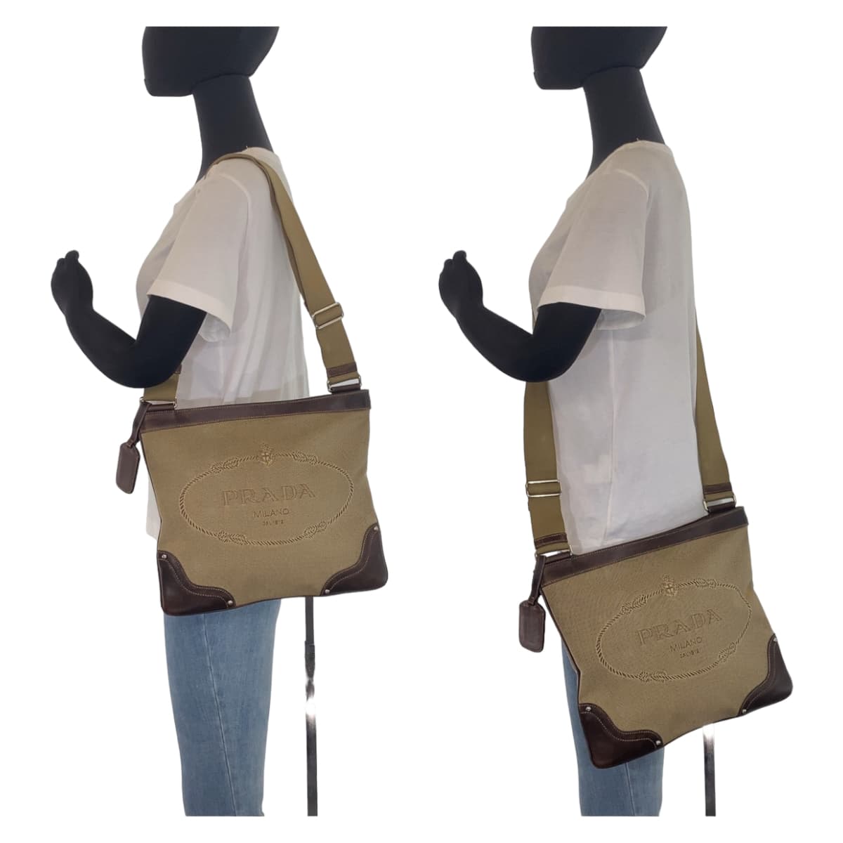 PRADA Shoulder Bag canvas Beige Brown SilverMetal Shoulder Bag Messenger bag Logo jacquard Women(Unisex) Used Authentic