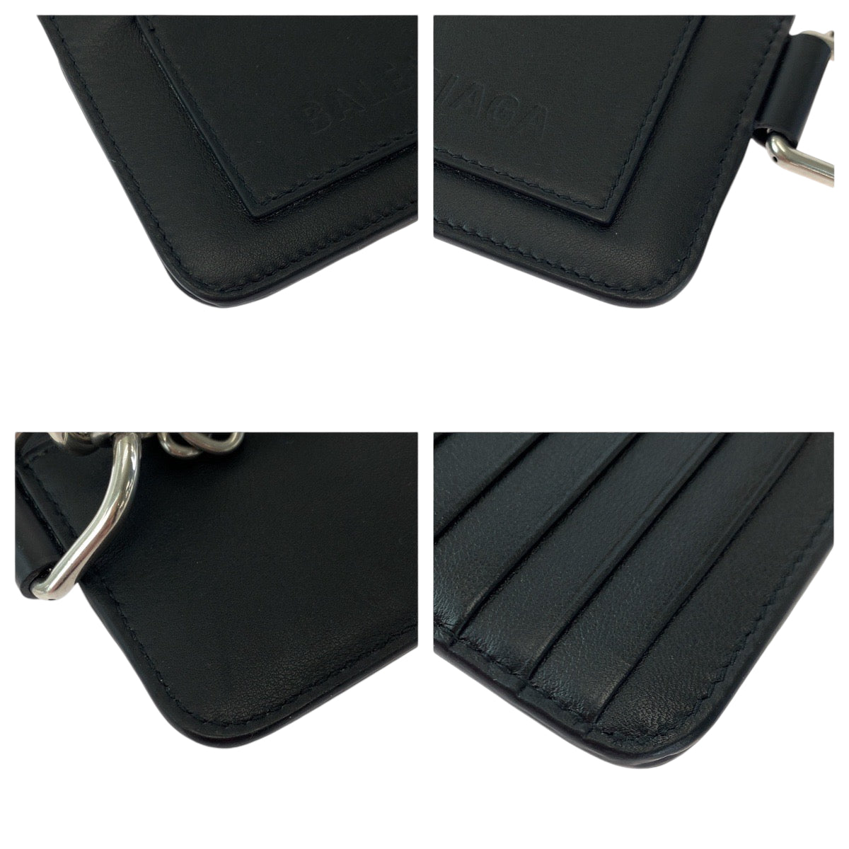 BALENCIAGA Coin case 655594 leather Black Silver Metal Chained Coin Case Fragment Case Card Case logo mens(Unisex) Used Authentic