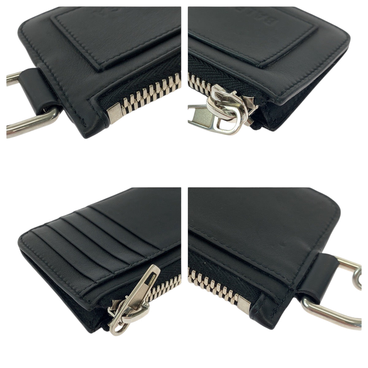 BALENCIAGA Coin case 655594 leather Black Silver Metal Chained Coin Case Fragment Case Card Case logo mens(Unisex) Used Authentic