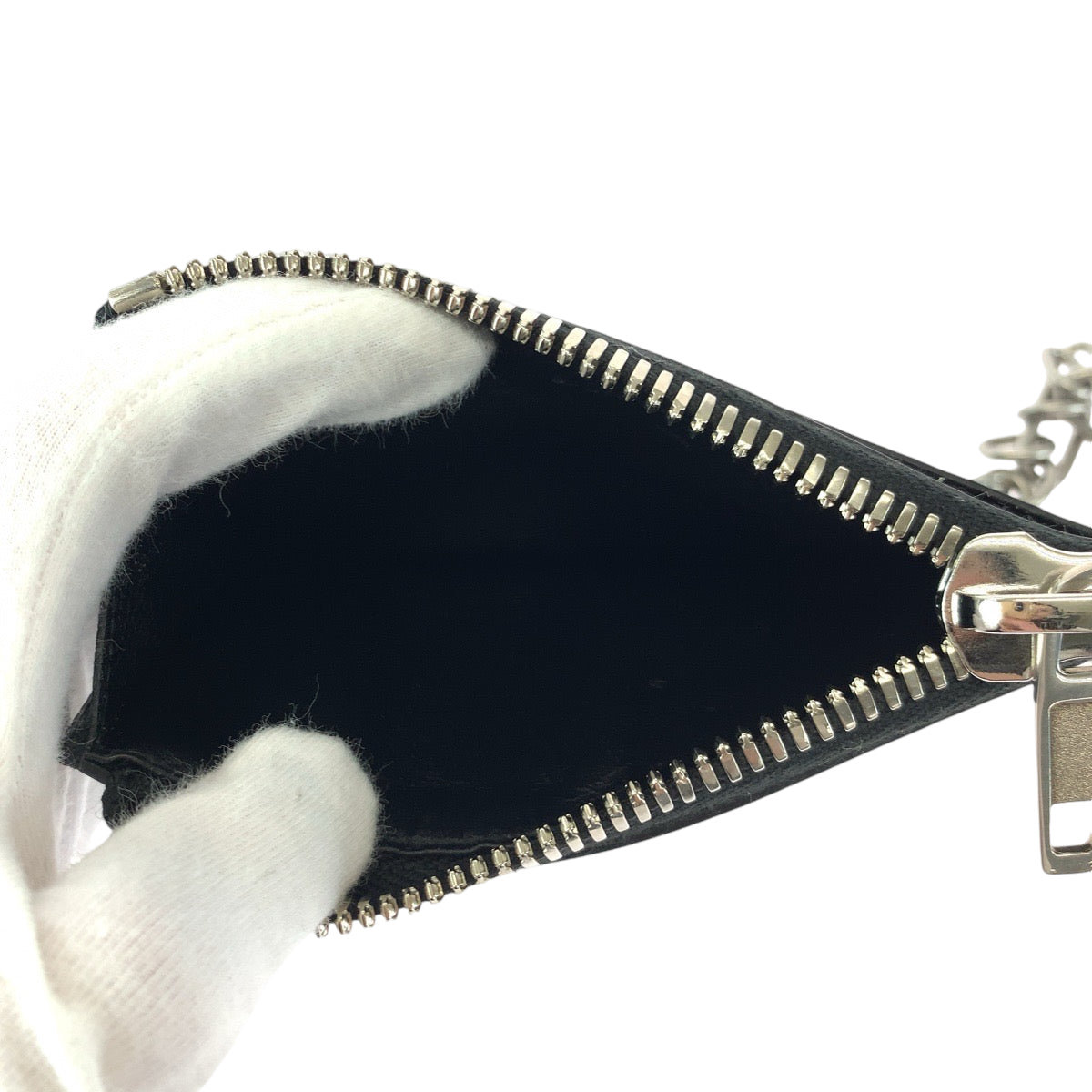 BALENCIAGA Coin case 655594 leather Black Silver Metal Chained Coin Case Fragment Case Card Case logo mens(Unisex) Used Authentic
