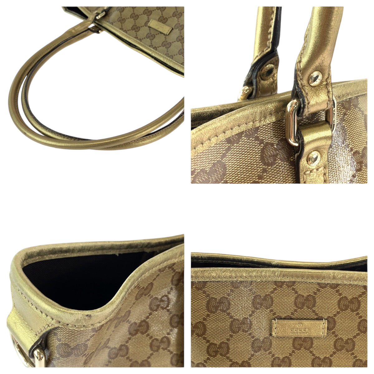 GUCCI Tote Bag 197953 GG Supreme Canvas Brown Gold Gold Metal Tote Bag Shoulder Bag GG crystal Women Used Authentic