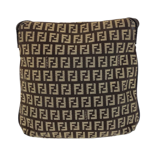 FENDI Shoulder Bag canvas Brown Silver Metal Shoulder Bag pochette Zucchino Kamsepochet Women Used Authentic