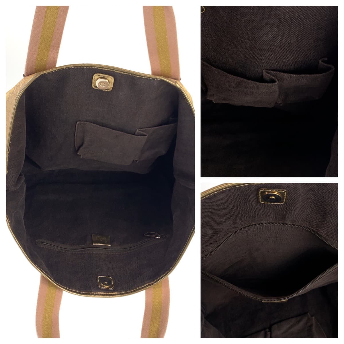 GUCCI Tote Bag 267474 001013 GG canvas Beige gold Tote Bag Shoulder Bag Women Used Authentic