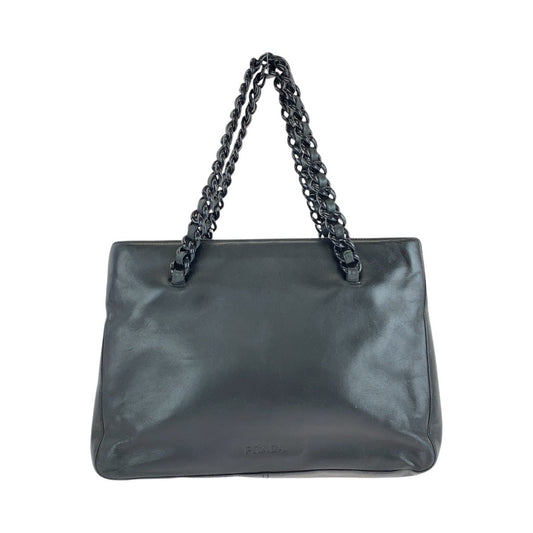 PRADA Tote Bag Leather, Plastic Black Silver Metal Tote Bag handbag Plastic Chain Women Used Authentic