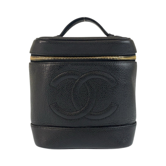 CHANEL Handbag Caviar skin Black GoldMetal Handbag vanity bag COCO Mark Women Used Authentic