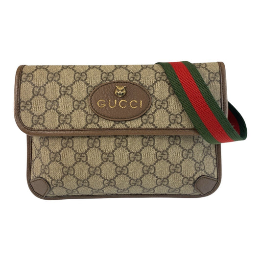 GUCCI Sling bag 493930 GG Supreme canvas, leather Beige Brown Gold Metal Sling bag Waist bag Sherry Line Neo Vintage mens Used Authentic