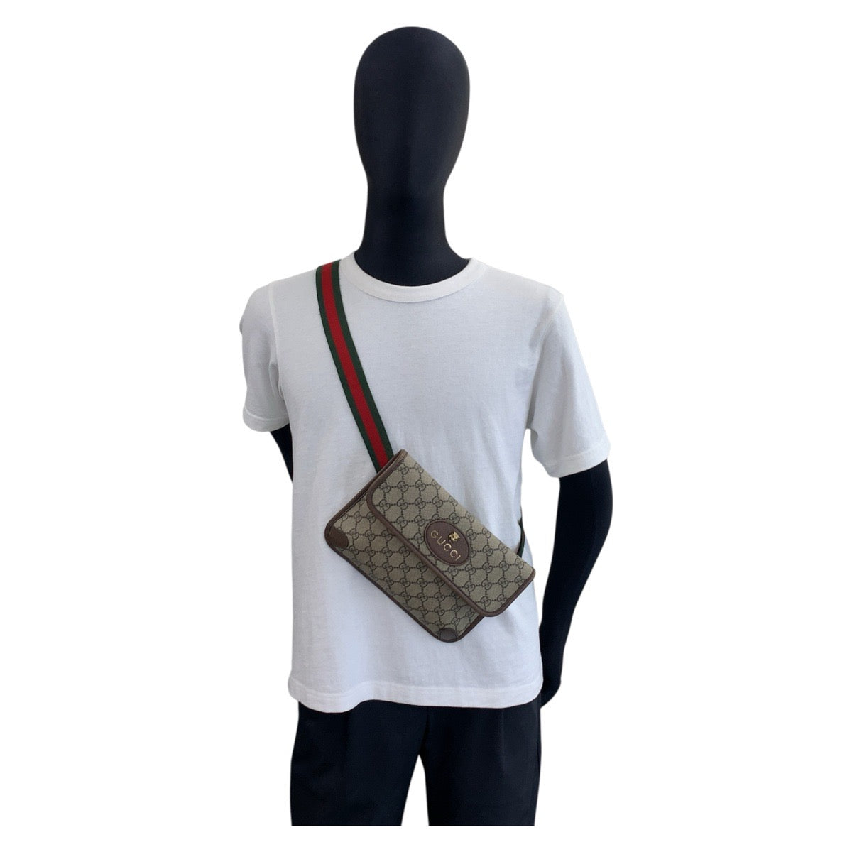 GUCCI Sling bag 493930 GG Supreme canvas, leather Beige Brown Gold Metal Sling bag Waist bag Sherry Line Neo Vintage mens Used Authentic