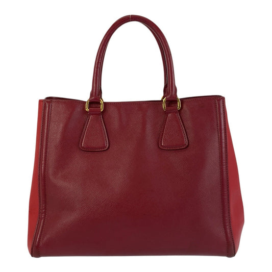 PRADA Tote Bag leather Red Gold Metal Tote Bag Handbag Shoulder Bag 2way Safiano Women Used Authentic