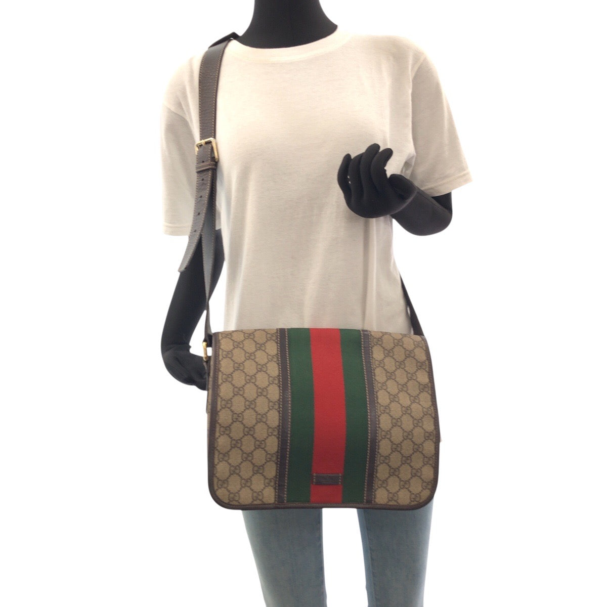 GUCCI Shoulder Bag 211130 GG Supreme Canvas Beige Brown Gold Metal Crossbody Shoulder Bag Unisex Sherry line Women Used Authentic