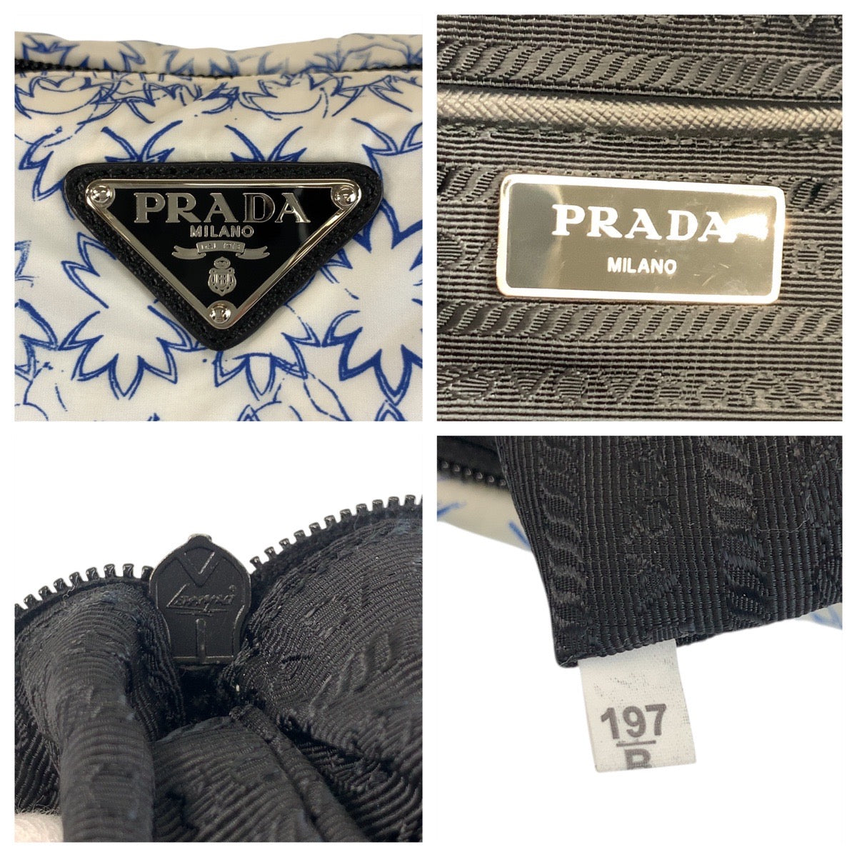 PRADA Tote Bag Nylon, Leather White blue black Tote Bag Shoulder Bag 2way Women Used Authentic