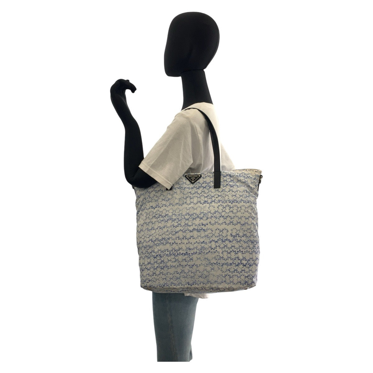 PRADA Tote Bag Nylon, Leather White blue black Tote Bag Shoulder Bag 2way Women Used Authentic
