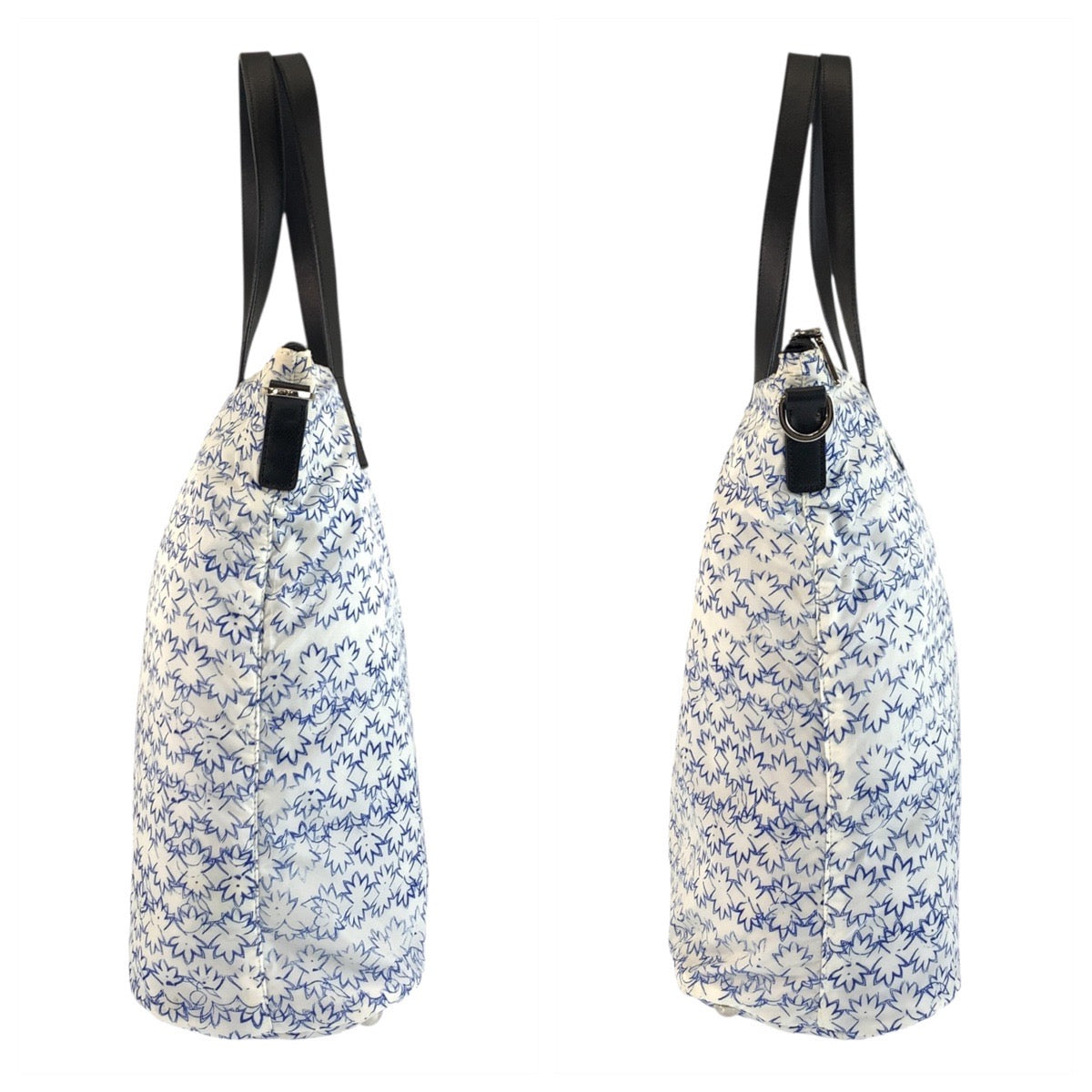 PRADA Tote Bag Nylon, Leather White blue black Tote Bag Shoulder Bag 2way Women Used Authentic