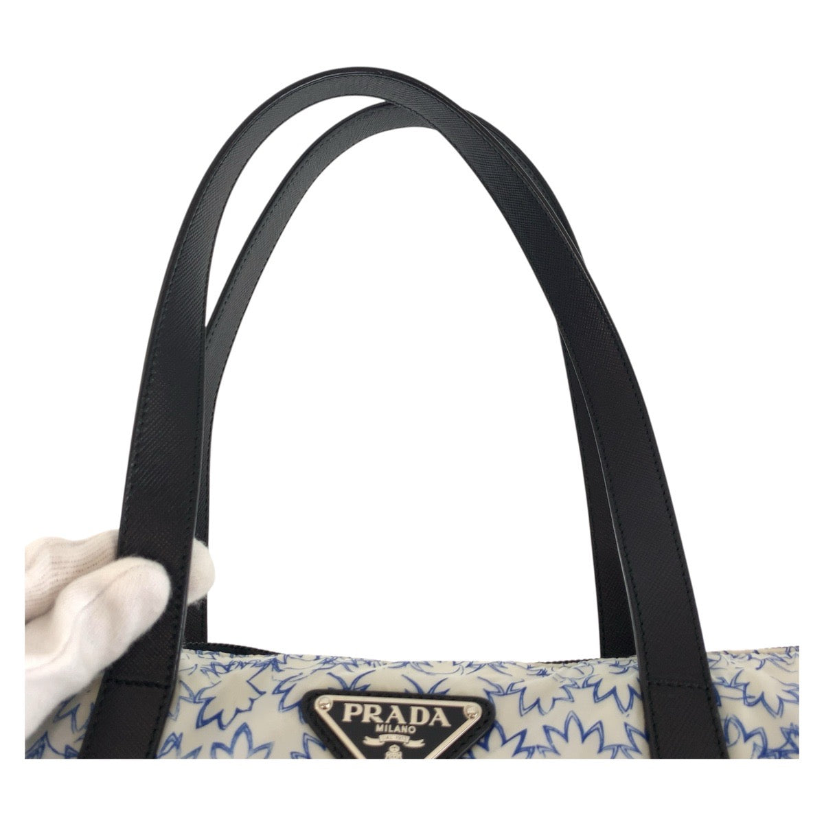 PRADA Tote Bag Nylon, Leather White blue black Tote Bag Shoulder Bag 2way Women Used Authentic
