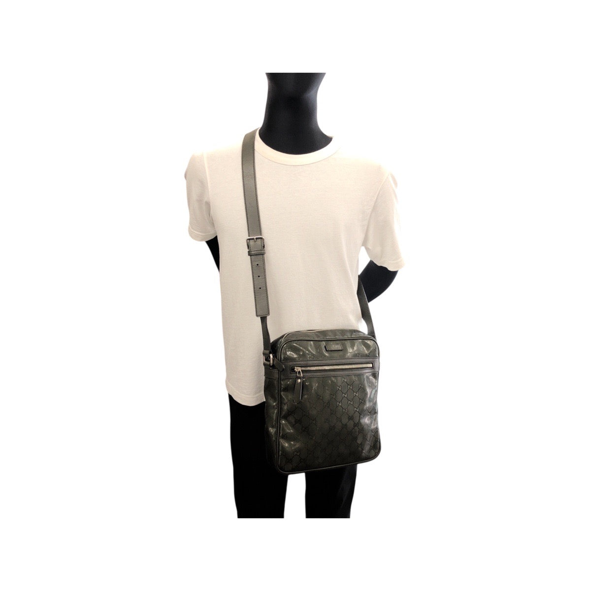 GUCCI Shoulder Bag 201448 leather Khaki Silver Metal GG implementation