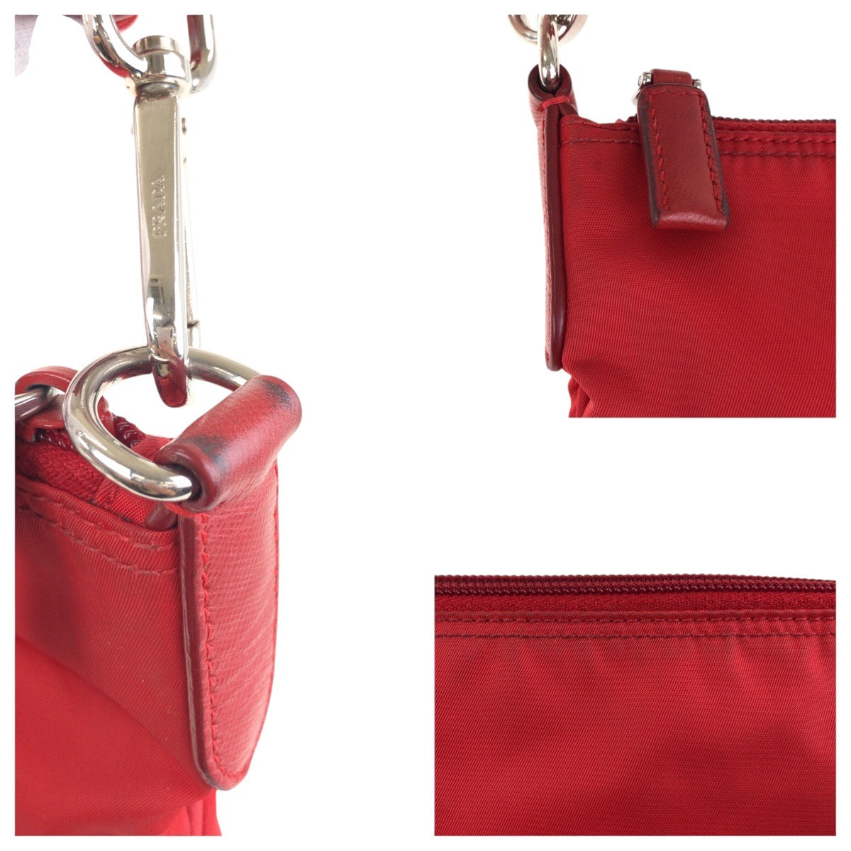 PRADA Shoulder Bag Nylon Red Silver Metal Crossbody Shoulder Bag Test Triangle With logo Women Used Authentic
