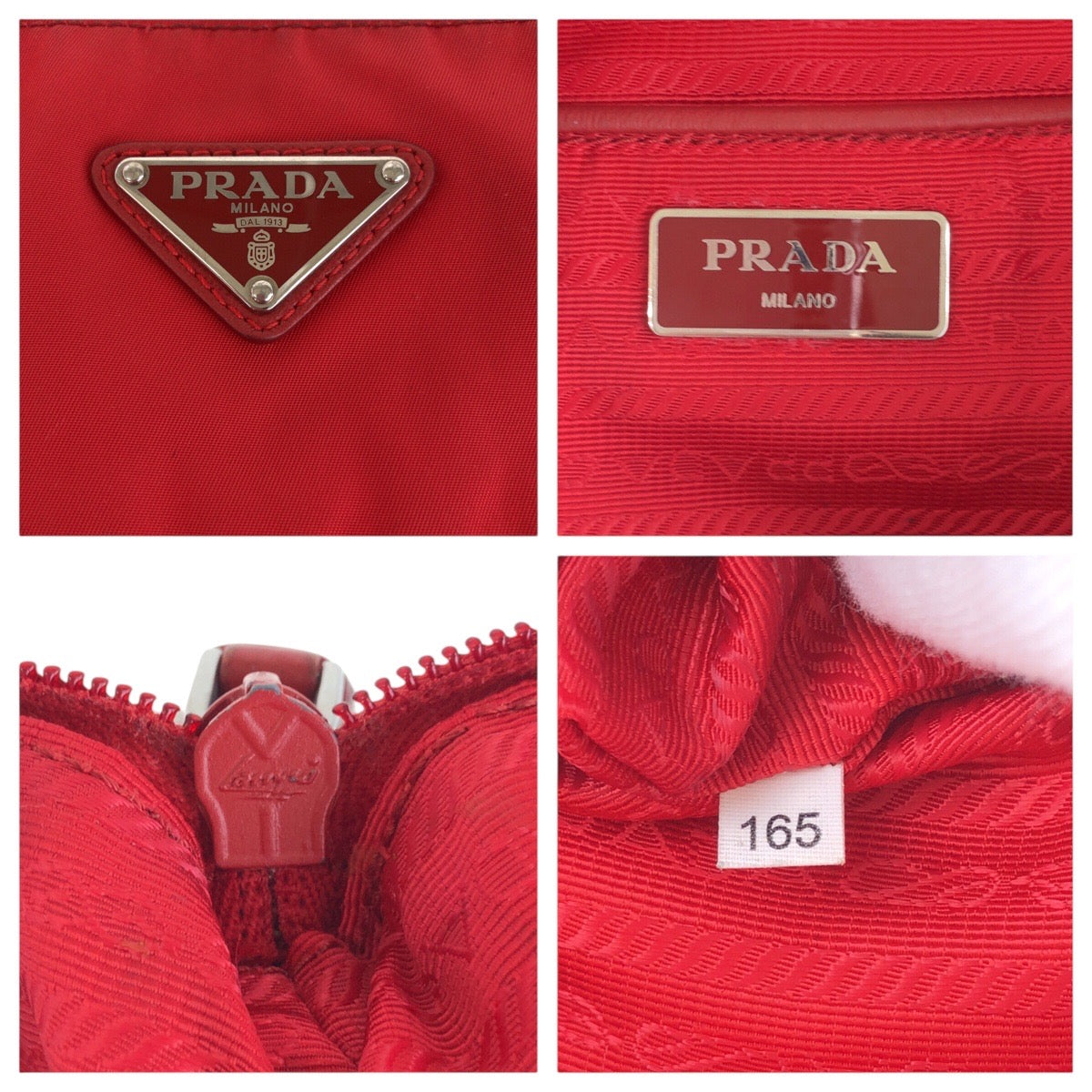 PRADA Shoulder Bag Nylon Red Silver Metal Crossbody Shoulder Bag Test Triangle With logo Women Used Authentic