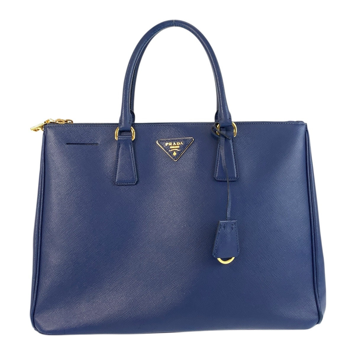 PRADA Handbag BN1786 leather Blue GoldMetal Handbag Tote Bag Safiano Galleria TriangleWith logo Women Used Authentic