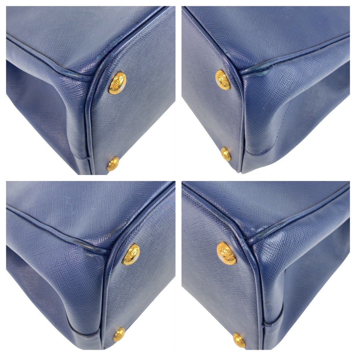 PRADA Handbag BN1786 leather Blue GoldMetal Handbag Tote Bag Safiano Galleria TriangleWith logo Women Used Authentic