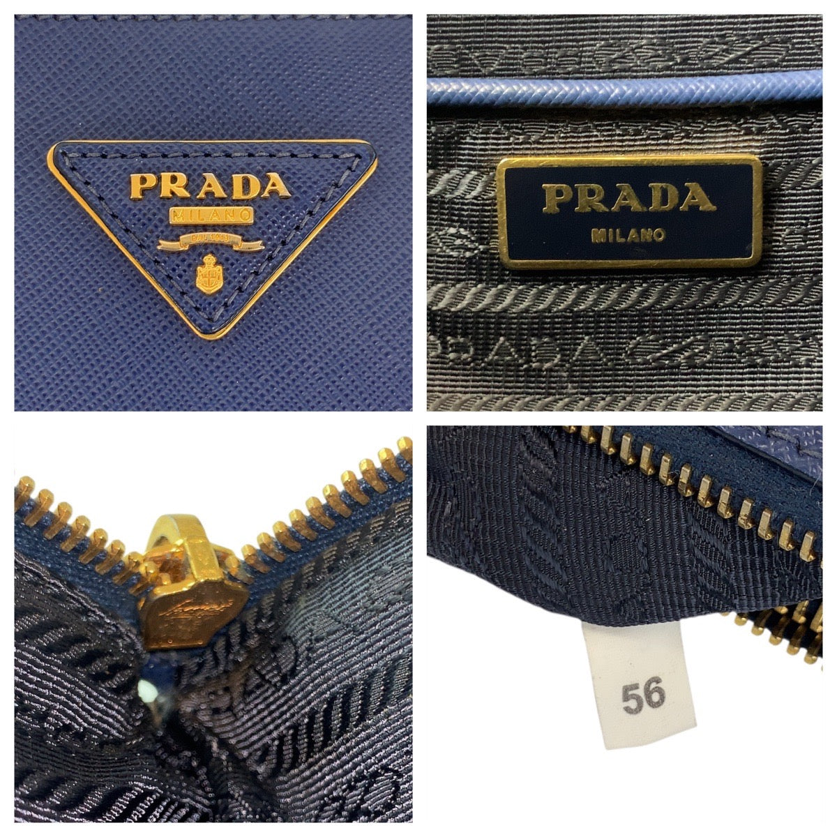 PRADA Handbag BN1786 leather Blue GoldMetal Handbag Tote Bag Safiano Galleria TriangleWith logo Women Used Authentic