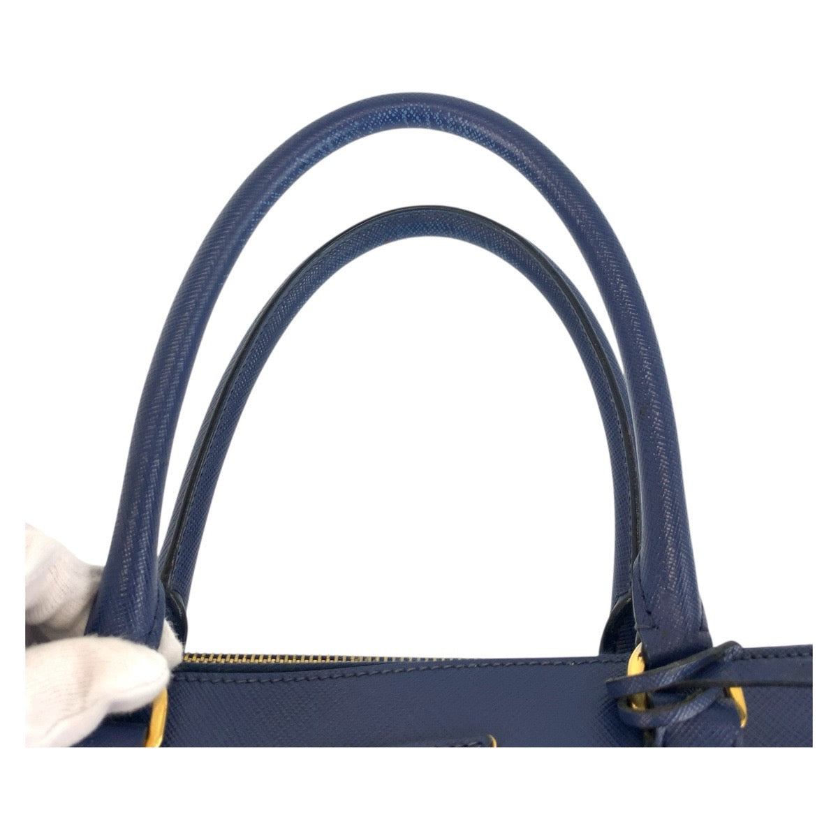PRADA Handbag BN1786 leather Blue GoldMetal Handbag Tote Bag Safiano Galleria TriangleWith logo Women Used Authentic