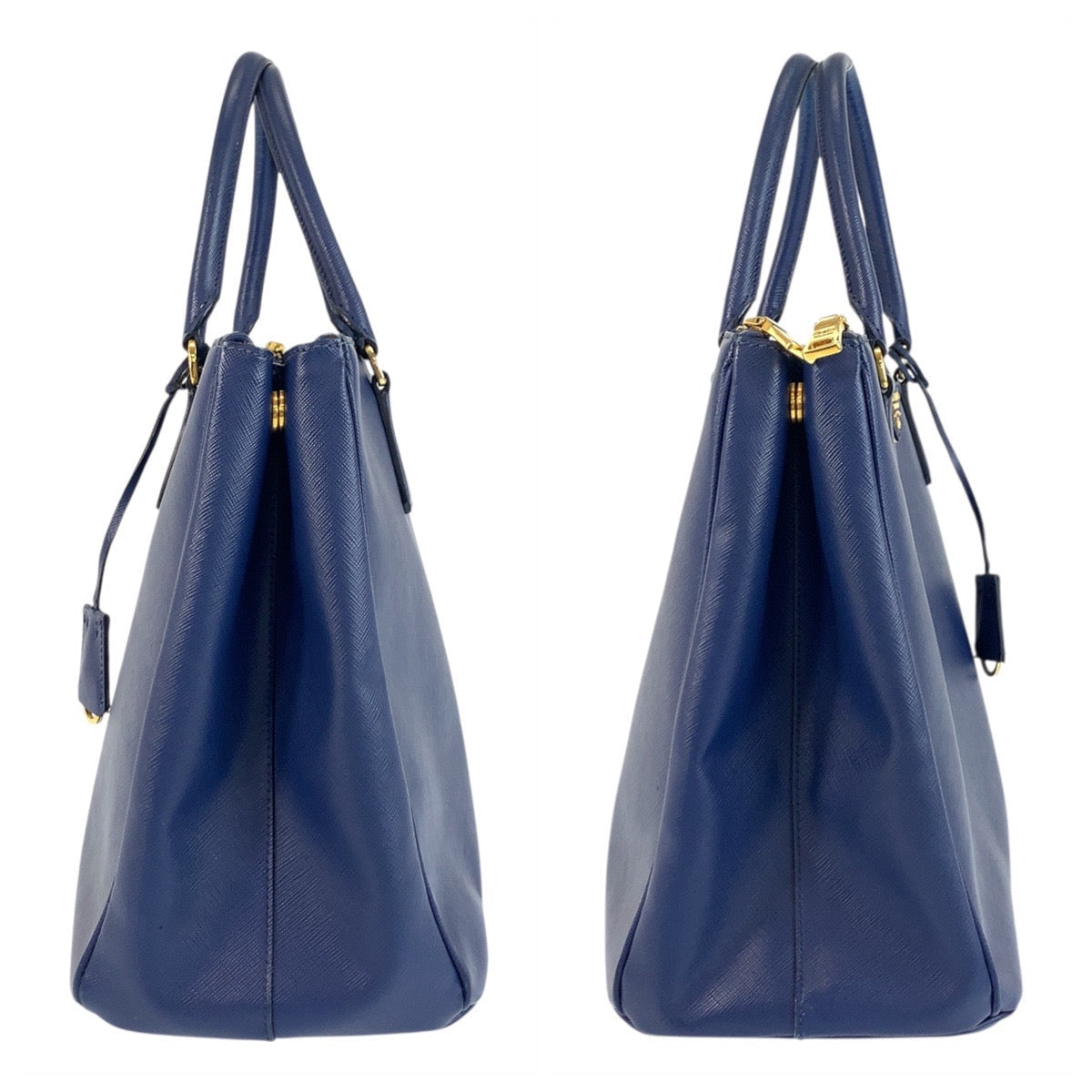 PRADA Handbag BN1786 leather Blue GoldMetal Handbag Tote Bag Safiano Galleria TriangleWith logo Women Used Authentic
