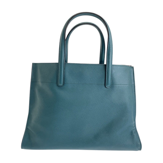 PRADA Tote Bag leather green 2way Tote Bag Safiano Triangle With logo Women Used Authentic