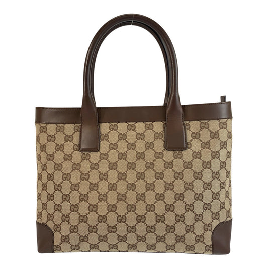 GUCCI Tote Bag 002 1119 GG canvas, leather Beige brown Tote Bag handbag Women Used Authentic