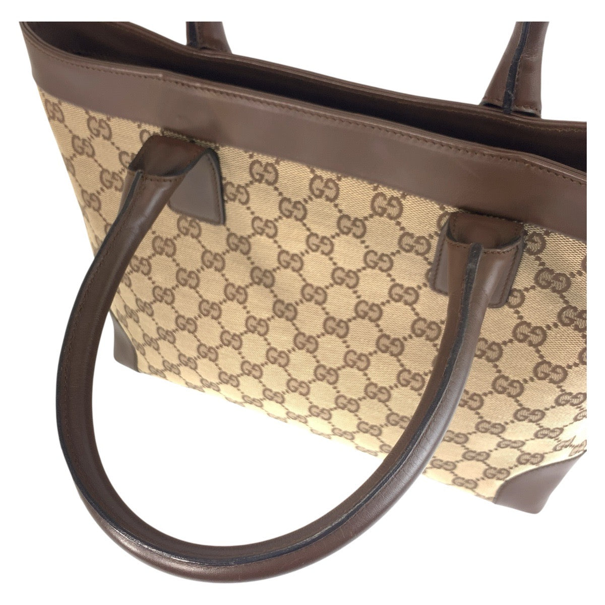 GUCCI Tote Bag 002 1119 GG canvas, leather Beige brown Tote Bag handbag Women Used Authentic
