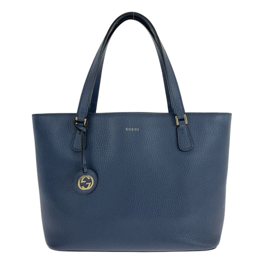 GUCCI Tote Bag 388561 leather Blue GoldMetal Tote Bag Shoulder Bag Interlocking Women Used Authentic