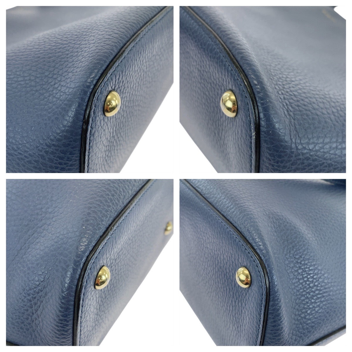 GUCCI Tote Bag 388561 leather Blue GoldMetal Tote Bag Shoulder Bag Interlocking Women Used Authentic