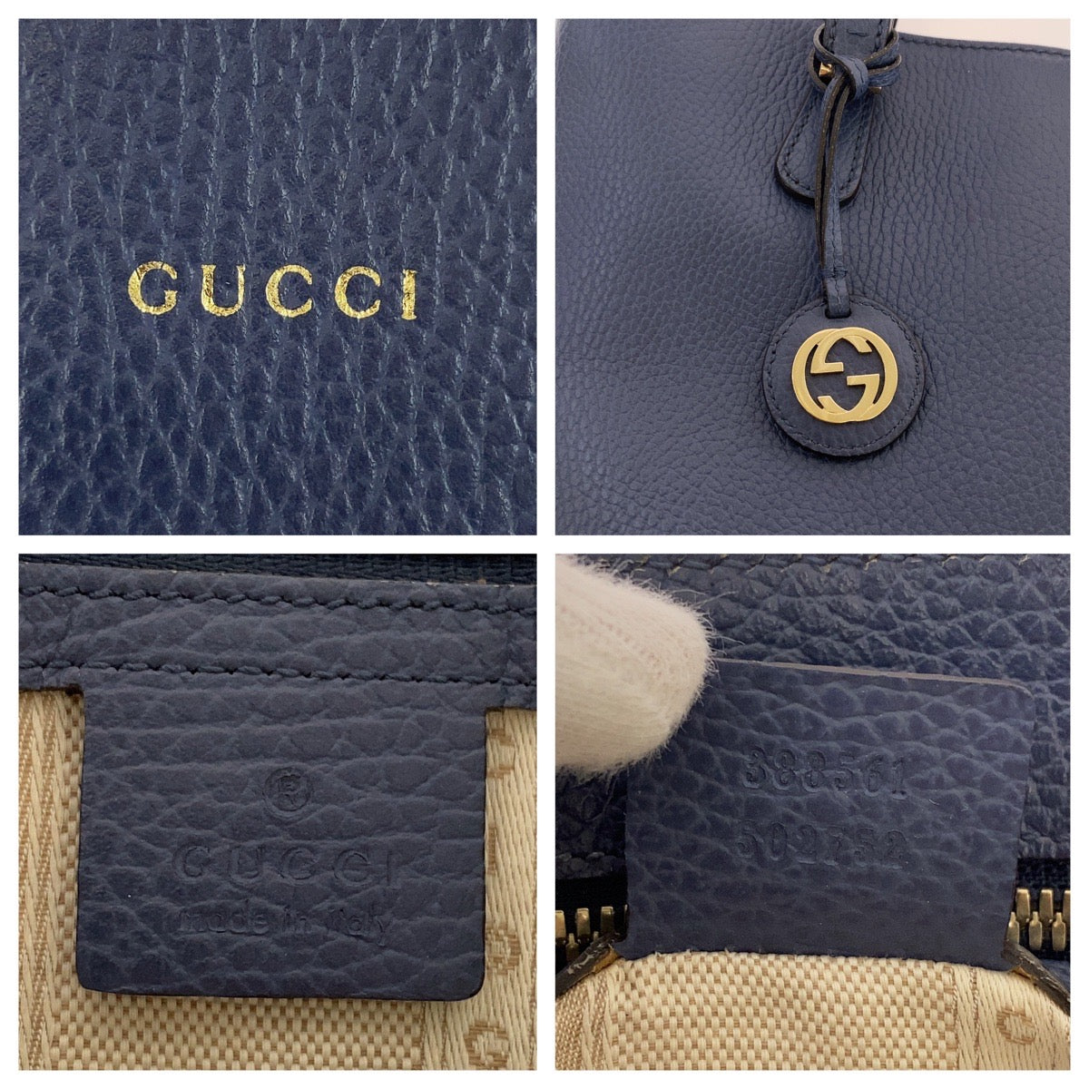 GUCCI Tote Bag 388561 leather Blue GoldMetal Tote Bag Shoulder Bag Interlocking Women Used Authentic
