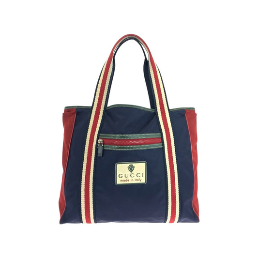 GUCCI Tote Bag 189665 Nylon Navy red green Tote Bag Shoulder Bag Sherry line Crest mens Used Authentic