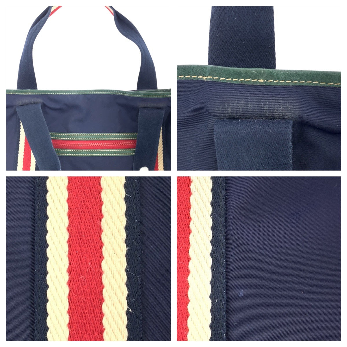 GUCCI Tote Bag 189665 Nylon Navy red green Tote Bag Shoulder Bag Sherry line Crest mens Used Authentic